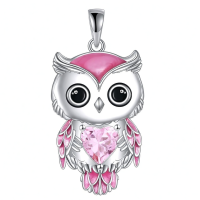 wholesale 925 Sterling Silver Birthstone Owl Pendant Necklace Jewelry Gift for Women-10-October Without Chain