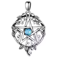 wholesale 925 Sterling Silver Pentagram Necklace with Birthstone Wiccan Tetragrammaton Gift for Women-03-Mar Without Chain