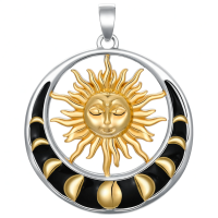 wholesale 925 Sterling Silver Moonstone Sun & Crescent Moon Pendant Necklace with Metatron's Cube Design-Sun and Moon Without Chain