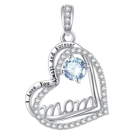 wholesale S925 Sterling Silver Aquamarine Mom Necklace - 1 Carat Natural Birthstone Pendant for Women, Ideal Gift for Mother's Day, Birthday, Anniversary-03 Mar - Aquamarine Without Chain