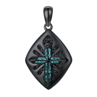 wholesale 925 Sterling Silver Black Cubic Zirconia Cut Turquoise and Malachite Cross Pendant Necklace -Turquoise Cross Necklace Without Chain