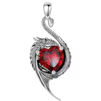 wholesale 925 Sterling Silver Birthstone Dragon Heart Pendant Necklace-January Without Chain