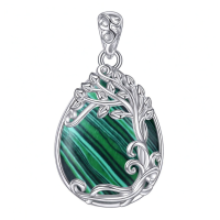 wholesale 925 Sterling Silver Filigree Teardrop Pendant Necklace for Women-RR-Tree of Life Malachite Necklace Without Chain