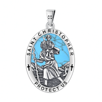 wholesale 925 Sterling Silver St Christopher Protect Us Malachite Stone Oval Pendant Necklace w/ 24 Rolo Chain-A00-Saint Christopher(Turquoise) Without Chain