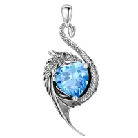 wholesale 925 Sterling Silver Birthstone Dragon Heart Pendant Necklace-March Without Chain
