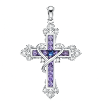 wholesale 925 Sterling Silver Cross Pendant With Purple And Blue Gemstones-style1 Without Chain