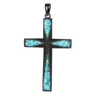 wholesale 925 Sterling Silver Opal Inlay Cross Pendant Necklace Religious  for Women and Men-A-Black Cross with Turquoise Gravel Without Chain