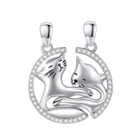 wholesale 925 Sterling Silver Yin Yang Cats Pendant Necklace Jewelry Set-09- Cat Matching Without Chain