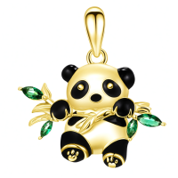 wholesale 925 Sterling Silver Gold Plated Panda Bear Pendant Necklace with Green Crystal Accents for Women Animal s-Gold Without Chain