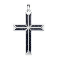 wholesale 925 Sterling Silver Mens Black Agate Cross Necklace with Brown Stone Pendants-1-Black Without Chain