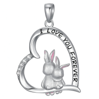 wholesale 925 Sterling Silver Rabbit Heart Love Forever Pendant Necklace for Women-Bunny Without Chain