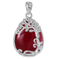 wholesale 925 Sterling Silver Filigree Teardrop Pendant Necklace for Women-KK-Tree of Life Red Agate Necklace Without Chain