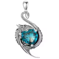 wholesale 925 Sterling Silver Birthstone Dragon Heart Pendant Necklace-December Without Chain