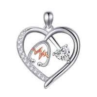 wholesale 925 Sterling Silver Gemstone Heart Stethoscope Pendant Necklace for Women-A4:April-Clean Without Chain