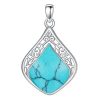 wholesale 925 Sterling Silver Pendant With Green Tree In Bubbles Quartz Crystal-Turquoise Without Chain