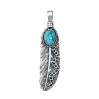 wholesale 925 Sterling Silver Turquoise Feather Pendant-Turquoise Without Chain