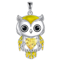 wholesale 925 Sterling Silver Birthstone Owl Pendant Necklace Jewelry Gift for Women-11-November Without Chain