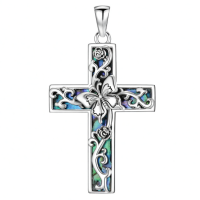 wholesale 925 Sterling Silver Cross Pendant With Abalone Shell And Gold Accents-Butterfly Without Chain