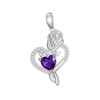 wholesale 925 Sterling Silver Birthstone Heart Pendant Necklace for Women-02-Feb Without Chain