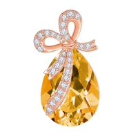 wholesale 925 Sterling Silver Red Crystal Bow Pendant Necklace-11-Nov-Citrine Yellow Without Chain
