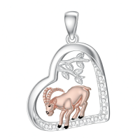 wholesale 925 Sterling Silver Heart-Shaped Goat Pendant Necklace with Cubic Zirconia Gemstones - Gifts for Her Him-Goat Without Chain
