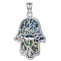 wholesale 925 Sterling Silver Hamsa Chai Tree Of Life Abalone Shell Pendant Necklace-Chai Without Chain