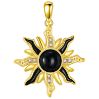 wholesale 925 Sterling Silver Black Onyx and Cubic Zirconia Sun Pendant Necklace for Women's Fashion s-Black Onyx Without Chain