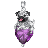 wholesale 925 Sterling Silver Happy Hugging Dog Heart Shape Blue Crystals Pendant Necklace-02-Feb-Amethyst Without Chain