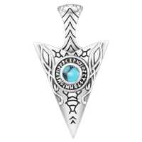wholesale 925 Sterling Silver Thor's Hammer Pendant With Blue Stone And Runes-Turquoise Without Chain