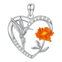 wholesale 925 Sterling Silver Moissanite Hummingbird Heart Necklace for Women - Fluttering Bird & Flower Design, Hypoallergenic Gift-Hummingbird Without Chain