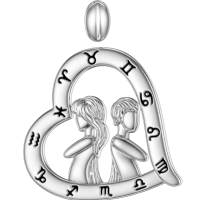 wholesale 925 Sterling Silver Zodiac Necklace with 12 Constellations Horoscope Heart Pendant for Women-01-Gemini Necklace(05.21-06.21)-01-Gemini Necklace(05.21-06.21) Without Chain