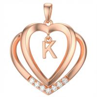 wholesale 925 Sterling Silver Moissanite Heart Initial Pendant Necklace for Her-Rose Gold - K Initial Without Chain