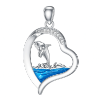 wholesale 925 Sterling Silver Dolphin Ocean Wave Blue Enamel Heart Pendant Necklace for Women-d Without Chain