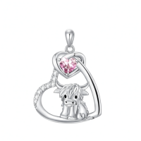 wholesale 925 Sterling Silver Pink Crystal Scottish Highland Cow Heart Necklace for Women Girls Gifts from Scotland-Cow Heart-Pink Without Chain