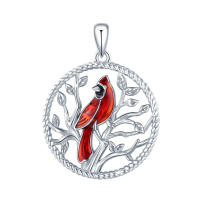 wholesale 925 Sterling Silver Cardinal Bird Necklace Pendant Tree-E-Tree Cardinal Without Chain