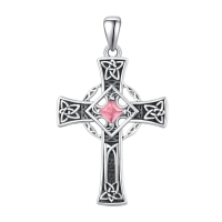 wholesale 925 Sterling Silver Garnet Celtic Cross Necklace for Men 22 +2 Chain-Silver-October Without Chain
