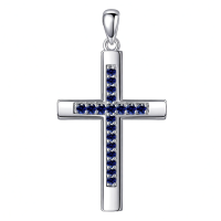 wholesale 925 Sterling Silver Birthstone Cross Necklace for Women Men -09-Sept-Sapphire Without Chain