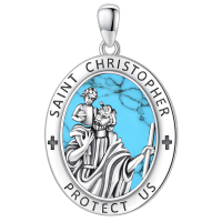 wholesale 925 Sterling Silver Archangel Medals St Pendant Necklace for Men Women-24-St Christopher(oval turquoise) Without Chain