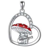 wholesale 925 Sterling Silver Heart Pendant With Rhinestones And Red Mushroom Frog Design-Frog Without Chain