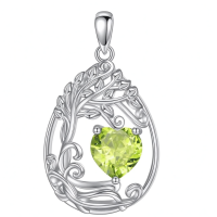 wholesale 925 Sterling Silver Heart Pendant Necklace Wholesale Gold Plated-08-Aug-Peridot Without Chain