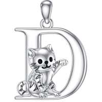 wholesale 925 Sterling Silver Letter E Pendant With Cat Design-D Without Chain