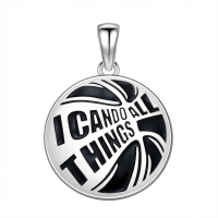 wholesale 925 Sterling Silver I Can Do All Things Pendant Necklace-Basketball silver Without Chain