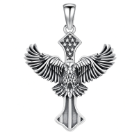 wholesale 925 Sterling Silver Eagle Cross with American Flag Design Pendant Necklace for Men & Women-02-Eagle Without Chain
