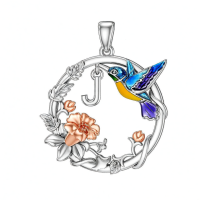 wholesale 925 Sterling Silver Hummingbird Pendant With Enamel And Flower Details-J Without Chain