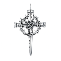 wholesale 925 Sterling Silver Crown of Thorns Crucifix Pendant Necklace with Chain - Mens Religious  47cm/18.3in Long (Silver)-A02-Silver Without Chain