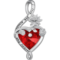 wholesale 925 Sterling Silver Heart Pendant Necklace Wholesale With Purple Gemstone-July-Water Lily Without Chain