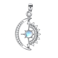 wholesale 925 Sterling Silver Moonstone & CZs Celtic Cross Crescent Moon Pendant Necklace Gift for Her Him-Moon and Sun Necklace Without Chain