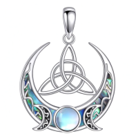 wholesale 925 Sterling Silver Triple Moon Pendant Necklace With Abalone Inlay And Moonstone Center-Abalone Necklace Without Chain