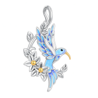 wholesale 925 Sterling Silver Blue Bird And Flower Pendant Necklace-Hummingbird Without Chain