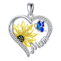 wholesale 925 Sterling Silver Sunflower Butterfly Mom Heart Pendant Necklace-C-Mom Sunflower Butterfly Without Chain